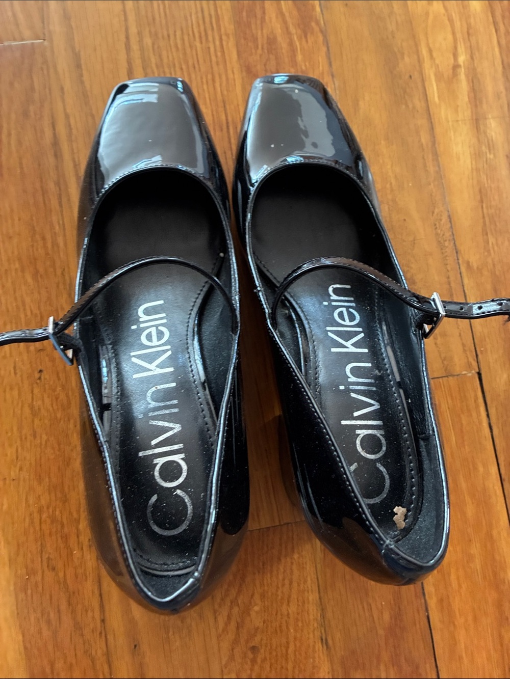 Calvin Klein Black Patent Mary Jane Block Heels